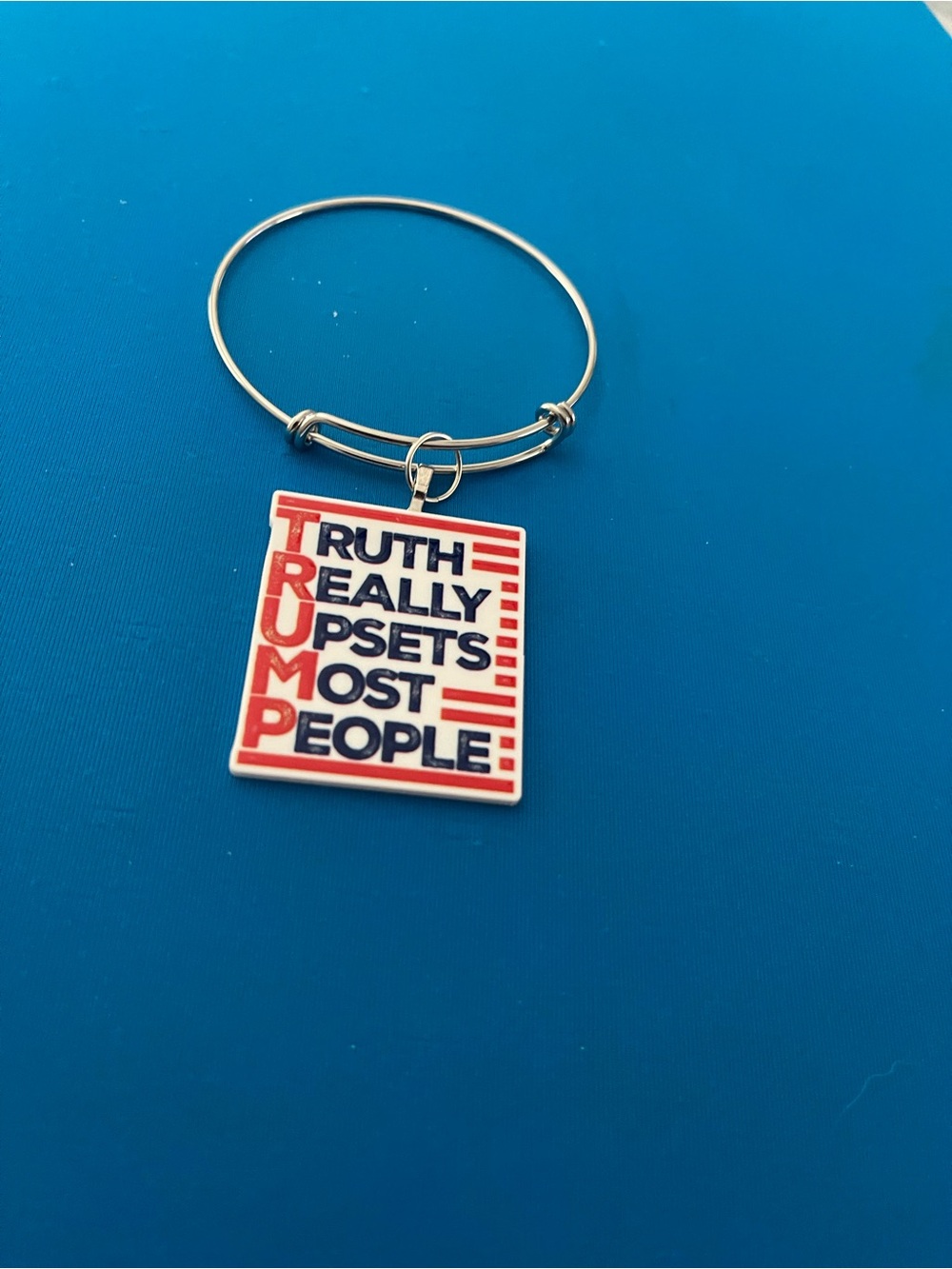 Silver Expandable Bracelet with Red, White & Blue Statement Charm